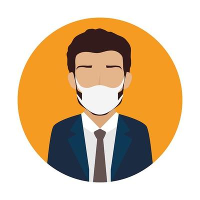 businessman using face mask in frame circular