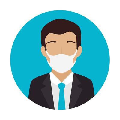 businessman using face mask in frame circular