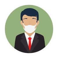 businessman using face mask in frame circular vector
