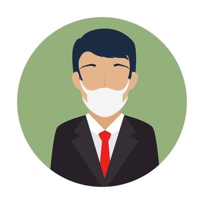 businessman using face mask in frame circular