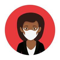 young woman afro using face mask in frame circular vector