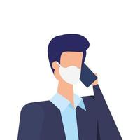 businessman using face mask talking on the smartphone vector