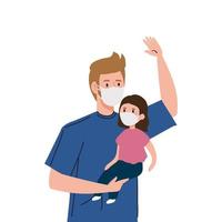 father and daughter wearing protective medical mask for prevent virus covid 19 vector