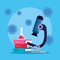 laboratorio de microscopio con prueba de tubo y libros vector