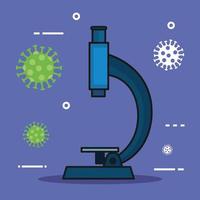 microscope with particles covid 19 icon vector