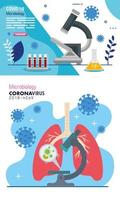 Establecer póster de microbiología para covid 19 e iconos médicos. vector