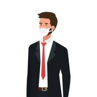 businessman using face mask isolated icon vector