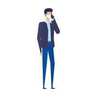 businessman using face mask talking on the smartphone vector