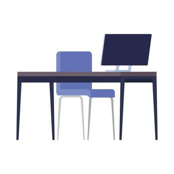 computer in desk with chair on white background vector