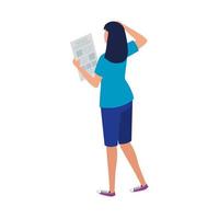 back view of young woman with news on white background vector