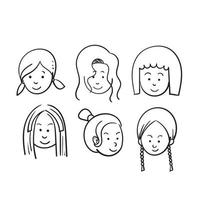 hand drawn doodle woman face and hairstyle vector illustration isolated