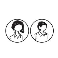hand drawn doodle man and woman avatar profile illustration in circle template illustration vector