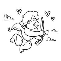 hand drawn doodle cupid baby holding love arrow illustration vector