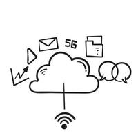 hand drawn doodle cloud computing server icon concept illustration vector