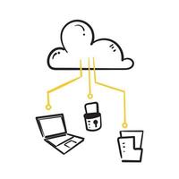 hand drawn doodle cloud servers data security illustration icon isolated vector