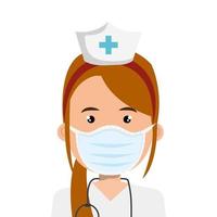 nurse professional using face mask with stethoscope vector