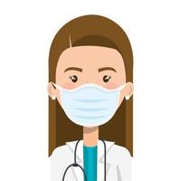 doctor female using face mask with stethoscope vector