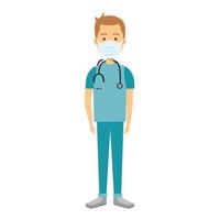 male paramedic using face mask with stethoscope vector