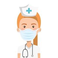 nurse professional using face mask with stethoscope vector