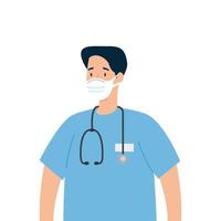 male paramedic using face mask with stethoscope vector