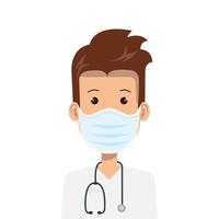 doctor male using face mask with stethoscope vector