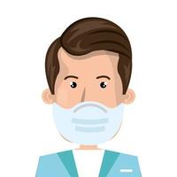 male paramedic using face mask isolated icon vector