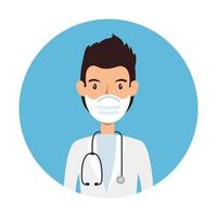 doctor using face mask with stethoscope in frame circular vector