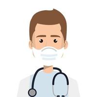 doctor male using face mask with stethoscope vector