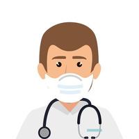 doctor male using face mask with stethoscope vector