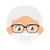 face of old man using face mask isolated icon vector