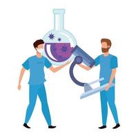 paramédicos con microscopio y tubo de prueba vector