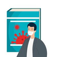doctor and book with particles covid 19 vector