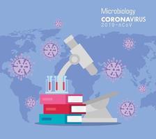 microbiology for covid 19 and medical icons vector