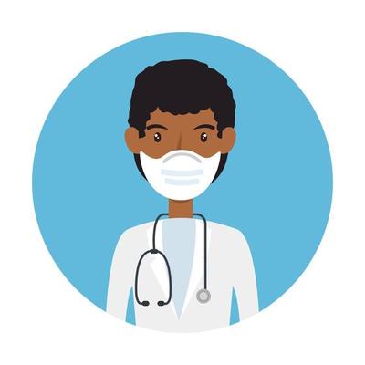 doctor afro using face mask with stethoscope in frame circular