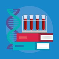 estructura de adn con prueba de tubos en libros vector