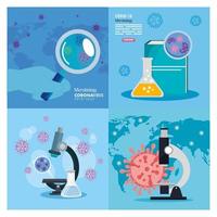 set poster of microbiology for covid 19 and medical icons vector