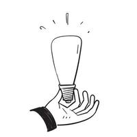 hand drawn doodle hand holding light bulb illustration vector isolated