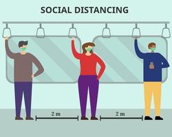 Illustration vector design of social distancing in public transportation. Avoiding the virus for new normal activities