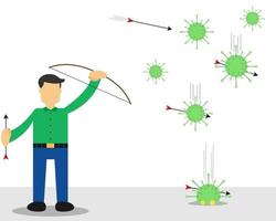 Illustration vector design of a man is shooting the virus with his bow and arrow.