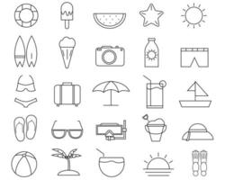 ilustración, diseño vectorial, de, verano, icono, contorno, template. 25 conjunto de iconos. vector