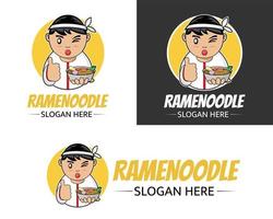 ilustración, vector, diseño, de, ramen, mascota, logotipo, plantilla vector