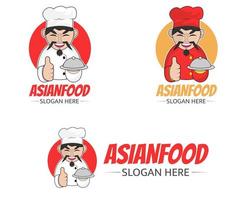 diseño vectorial ilustrativo del logotipo del chef asiático para la comida asiática. vector