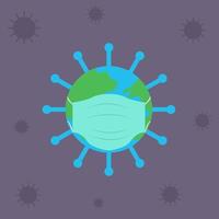 Illustration vector design of the earth in the form of a virus wearing a mask. The earth needs help for recovering concept.