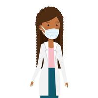 médico mujer afro usando máscara facial icono aislado vector