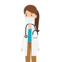 doctor female using face mask with stethoscope vector