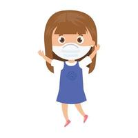cute girl using face mask with hands up isolated icon vector