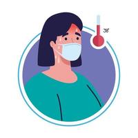 woman wearing medical mask with high fever symptom of coronavirus covid 19
