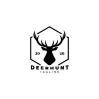 Diseño de ilustración vectorial del logotipo de caza de ciervos, icono de cazador, símbolo de cazador de cabeza de ciervo vector