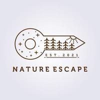 nature escape sticker forest logo icon symbol sign label vector illustration design camp line art