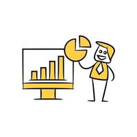 businessman with data on computer yellow doodle illustration vector
